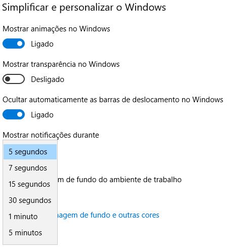 definições de personalização e simplificação do Windows